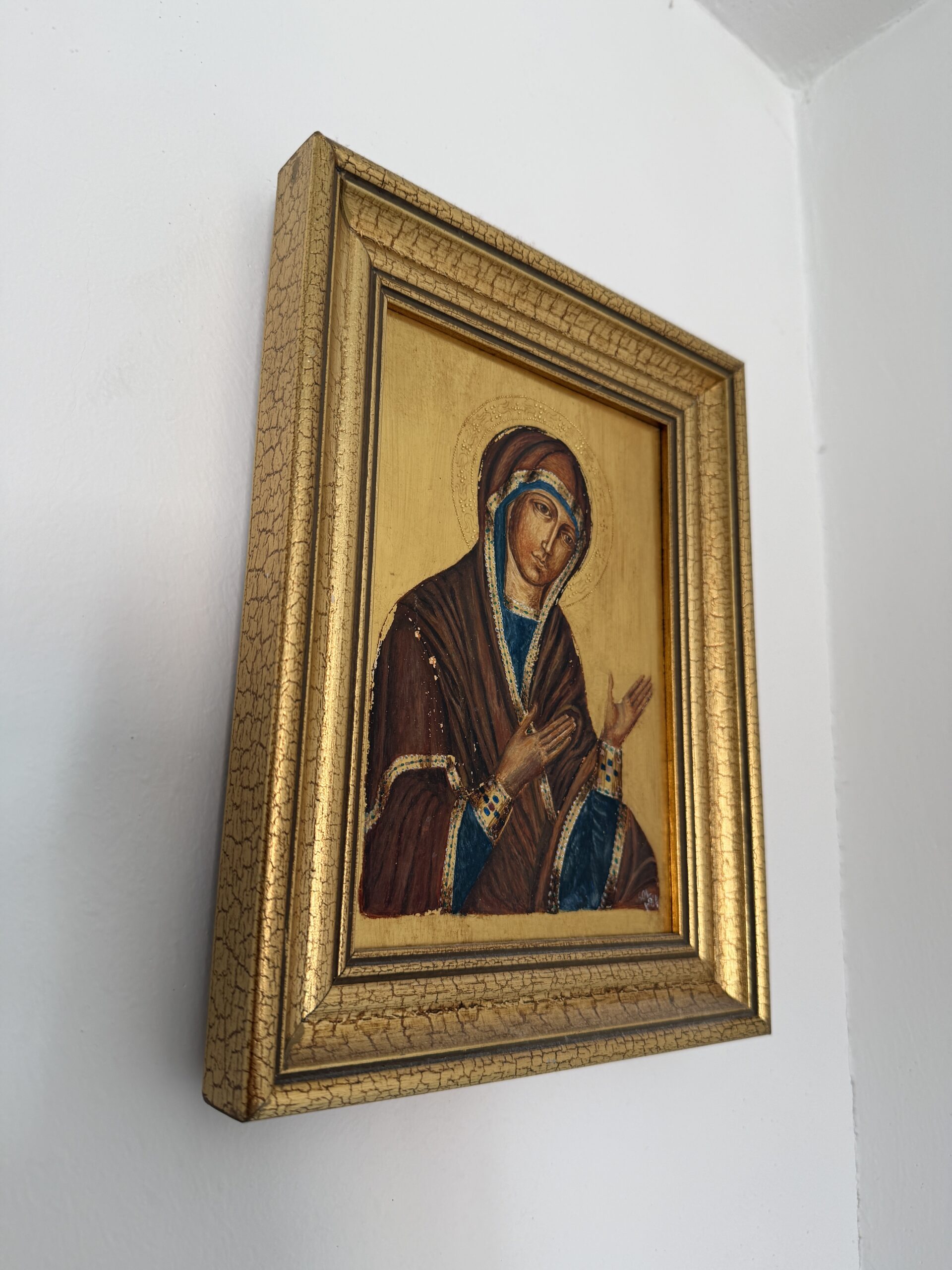 Icono religioso estilo bizantino en marco dorado - Imagen 4