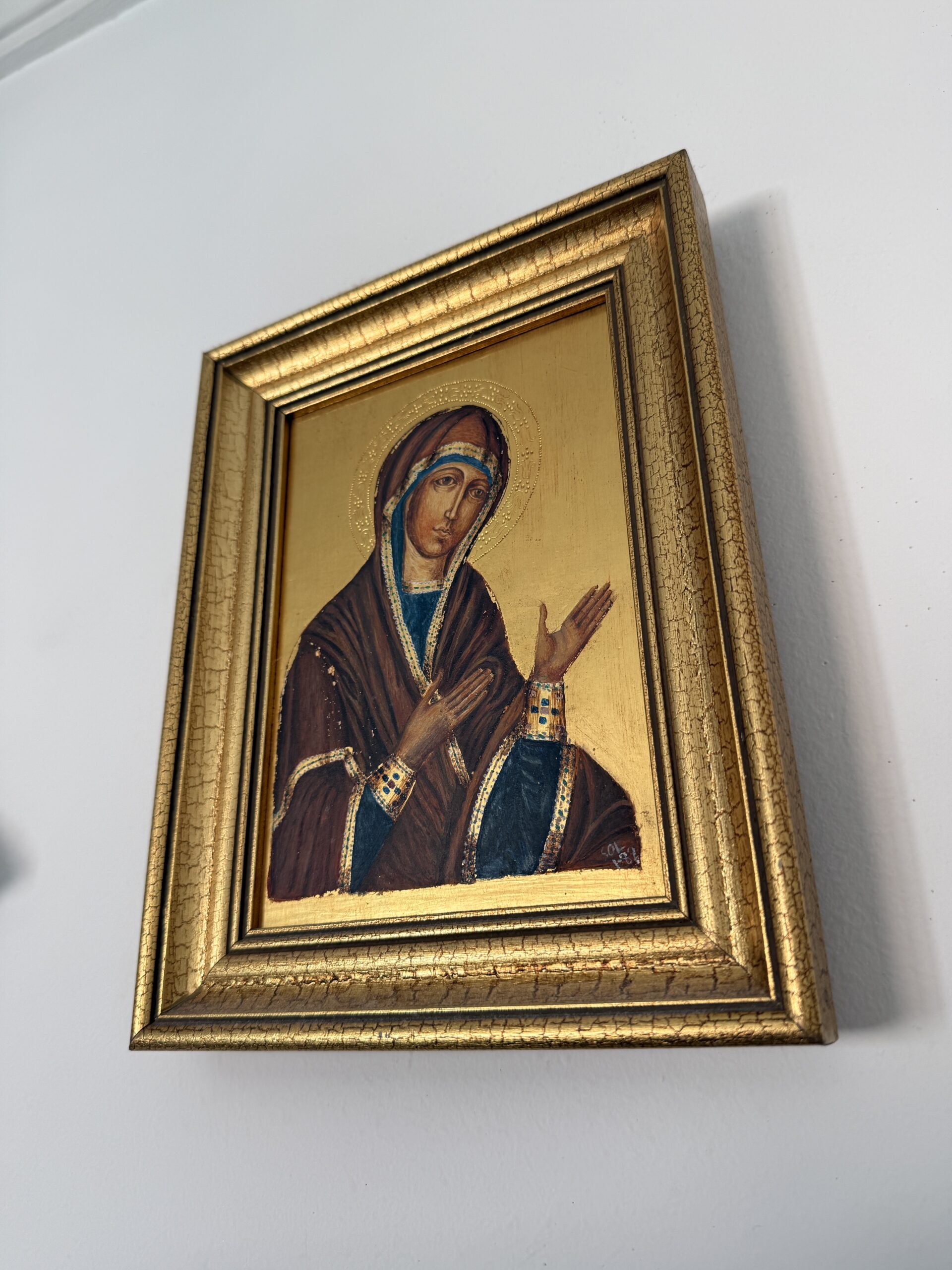 Icono religioso estilo bizantino en marco dorado - Imagen 3