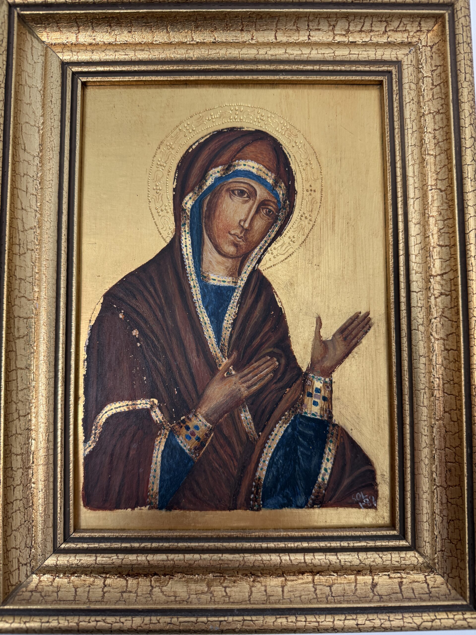 Icono religioso estilo bizantino en marco dorado - Imagen 2