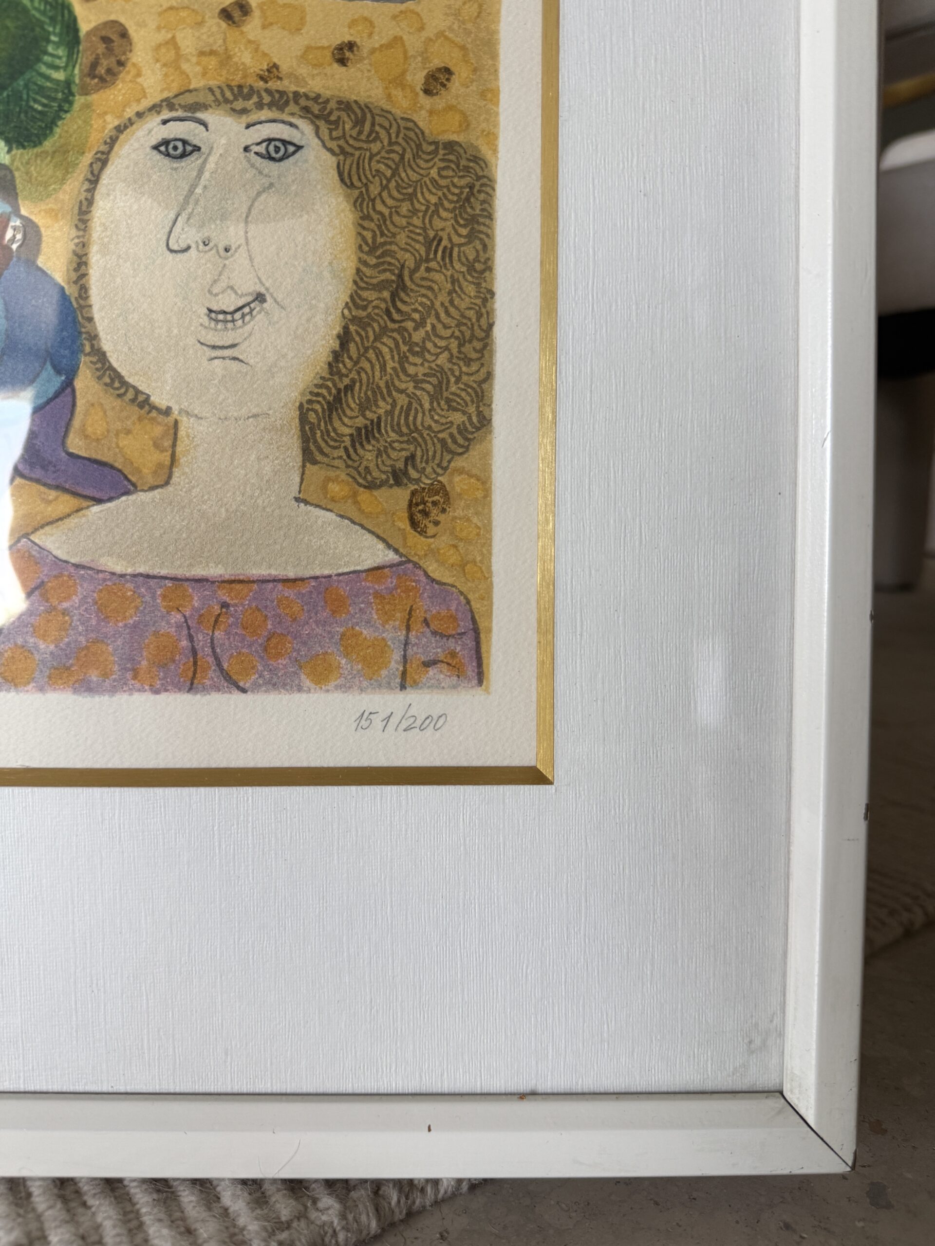 Litografía Original Naíf "Pareja en Paisaje de Pueblo" · Firmada y Numerada 151/200 · Edición Limitada Enmarcada - Imagen 6