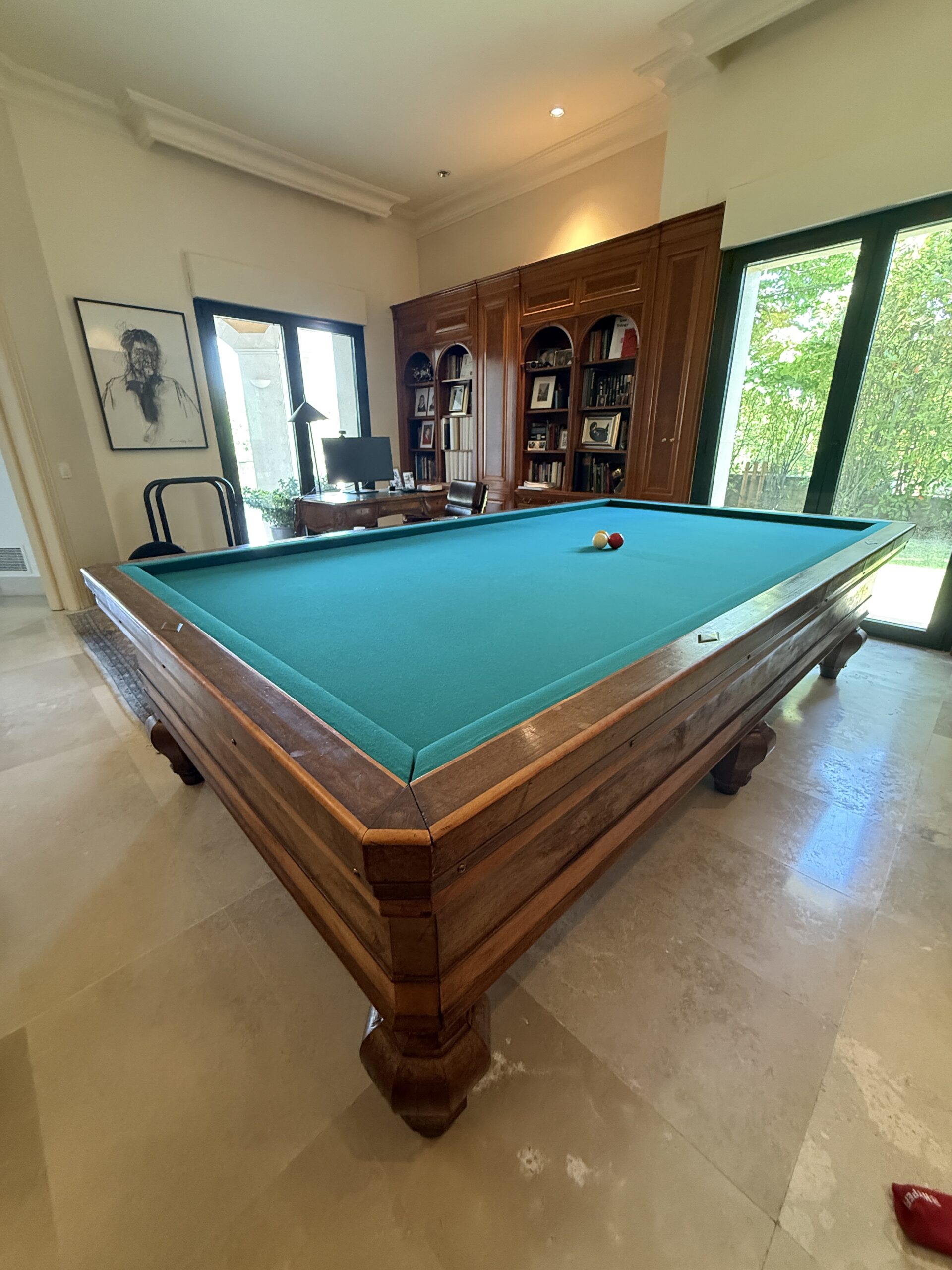 Mesa de Billar Antigua Amorós Hermanos Barcelona · Carambola Gran Match · Conjunto Completo con Cuelgatacos Original, Tacos, Bolas y Accesorios · Finales del Siglo XIX – Principios del XX - Imagen 5