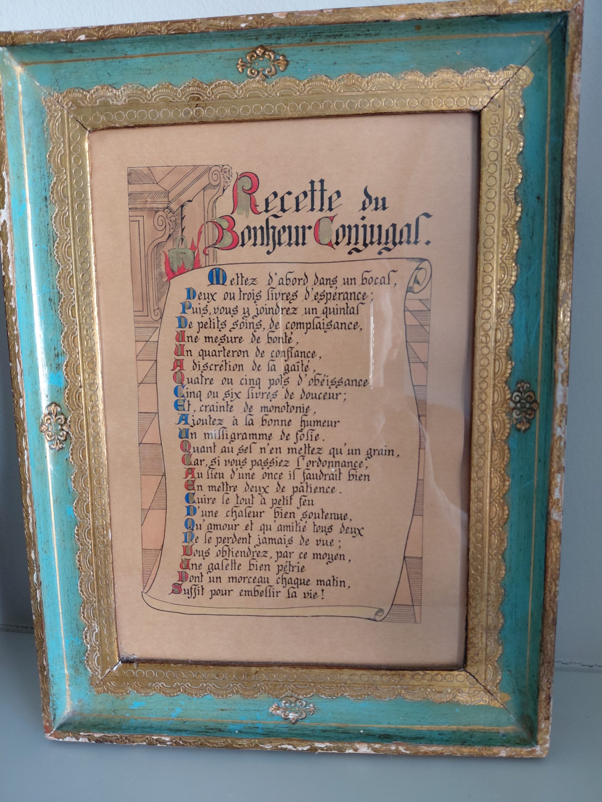 Cuadro Vintage con Lámina Francesa "Recette du Bonheur Conjugal" - Imagen 3