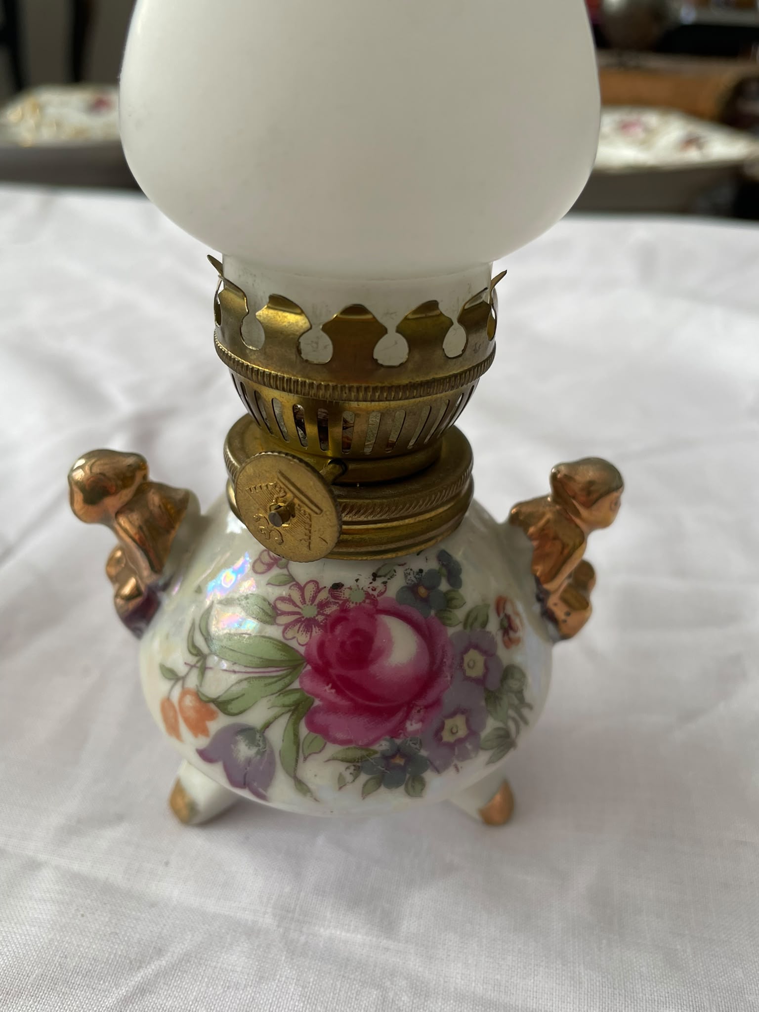 Pareja de Mini Quinqué Vintage de Porcelana - Imagen 6