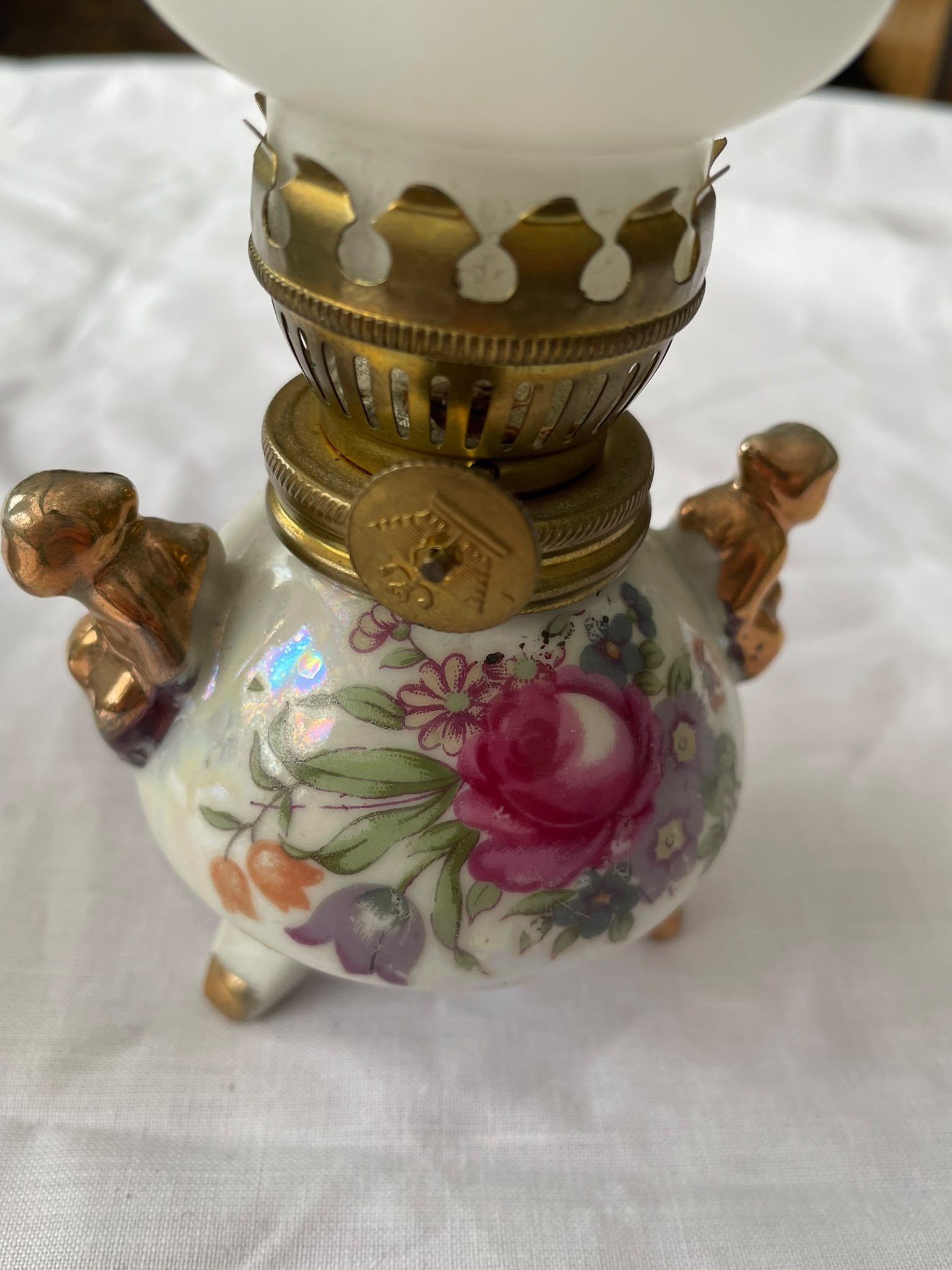 Pareja de Mini Quinqué Vintage de Porcelana - Imagen 8