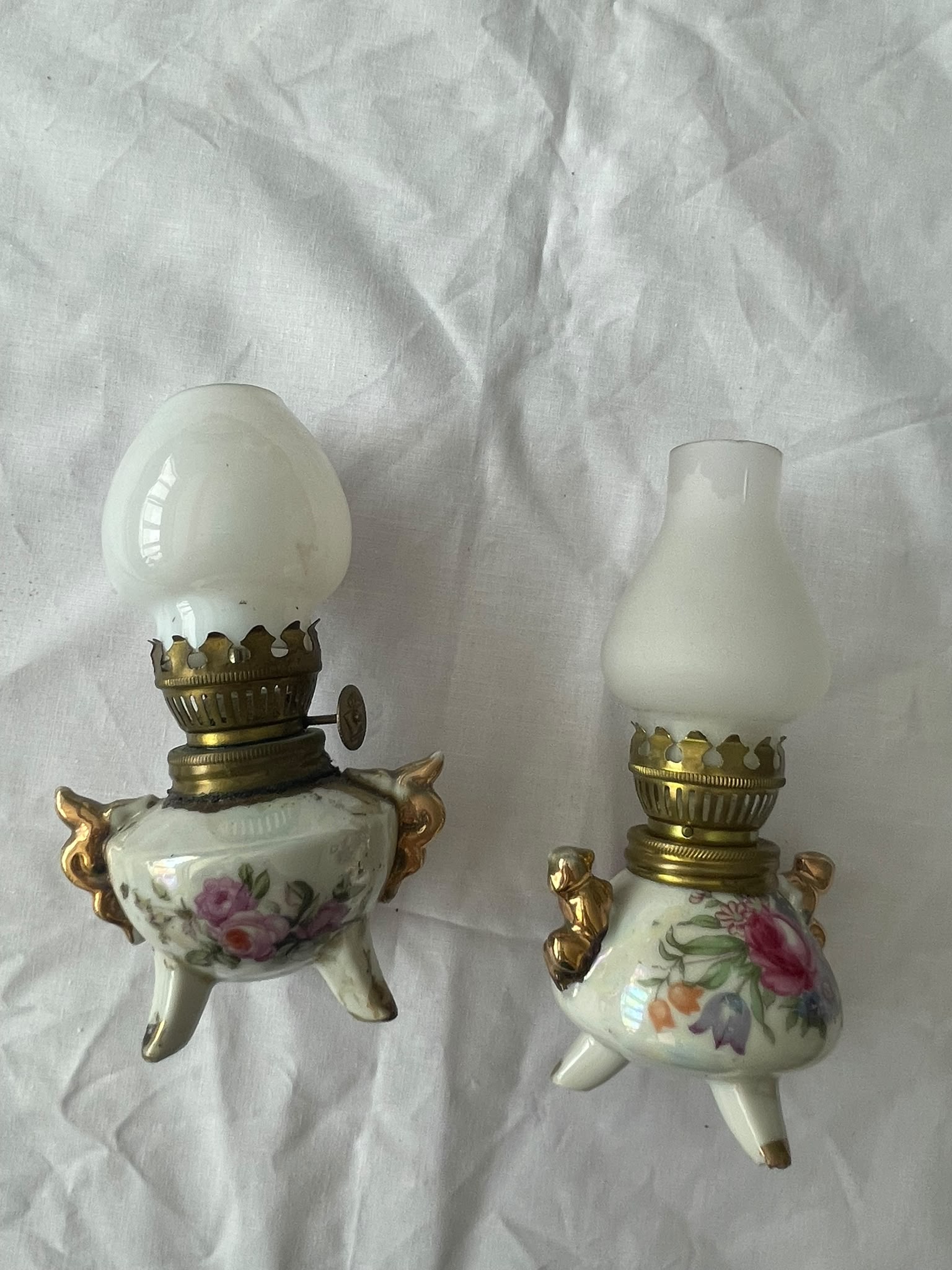 Pareja de Mini Quinqué Vintage de Porcelana - Imagen 10