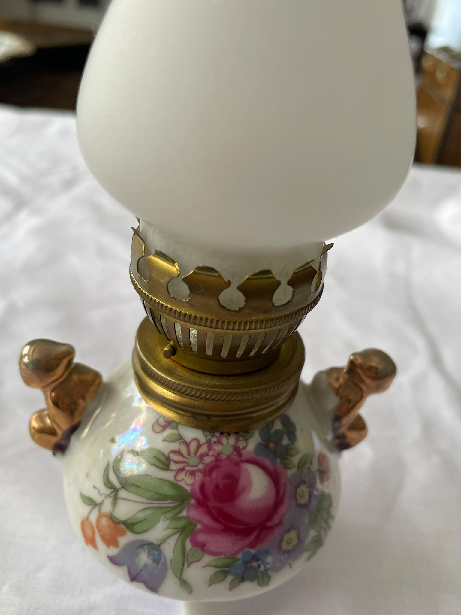 Pareja de Mini Quinqué Vintage de Porcelana - Imagen 11