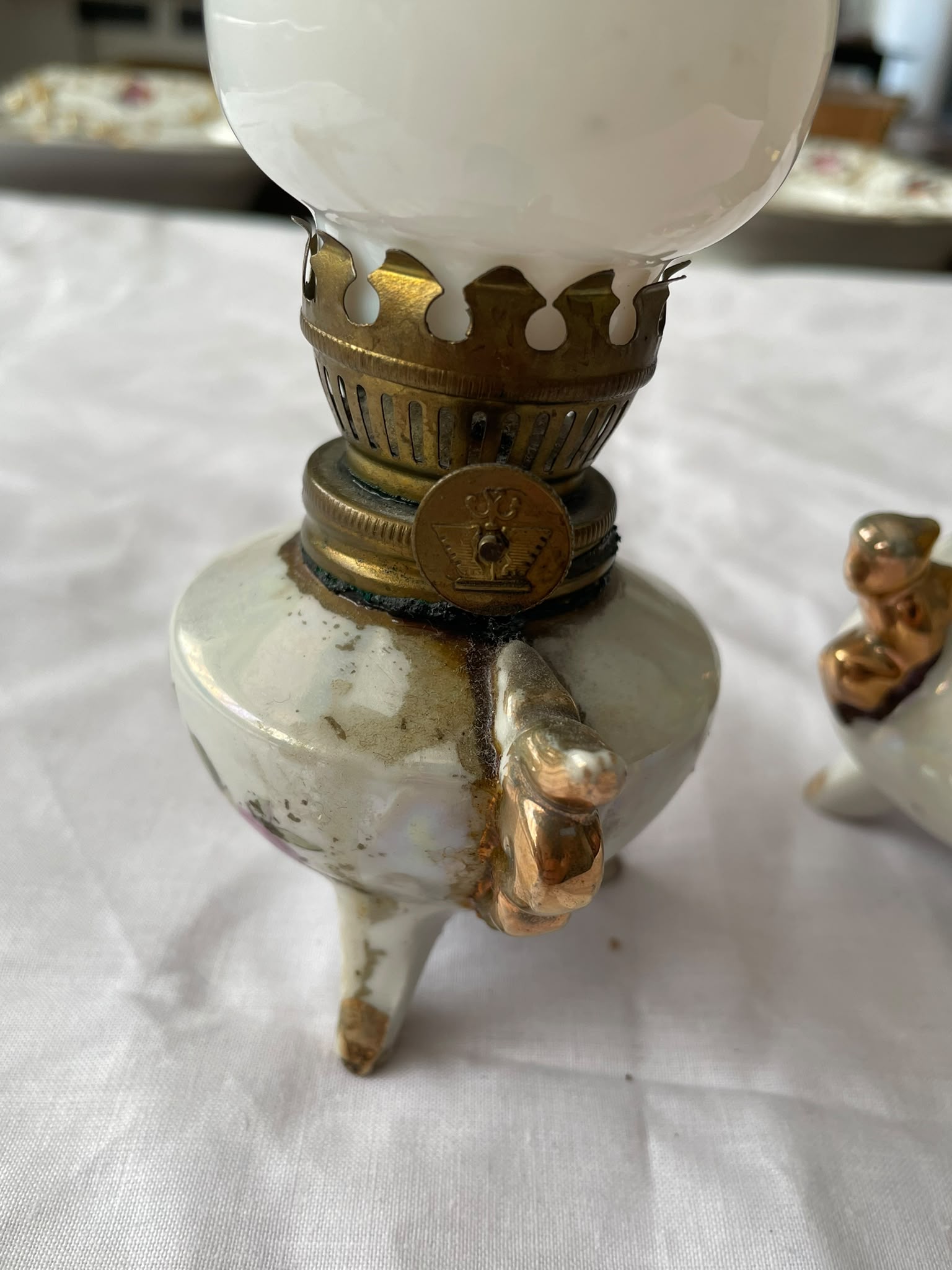 Pareja de Mini Quinqué Vintage de Porcelana - Imagen 12