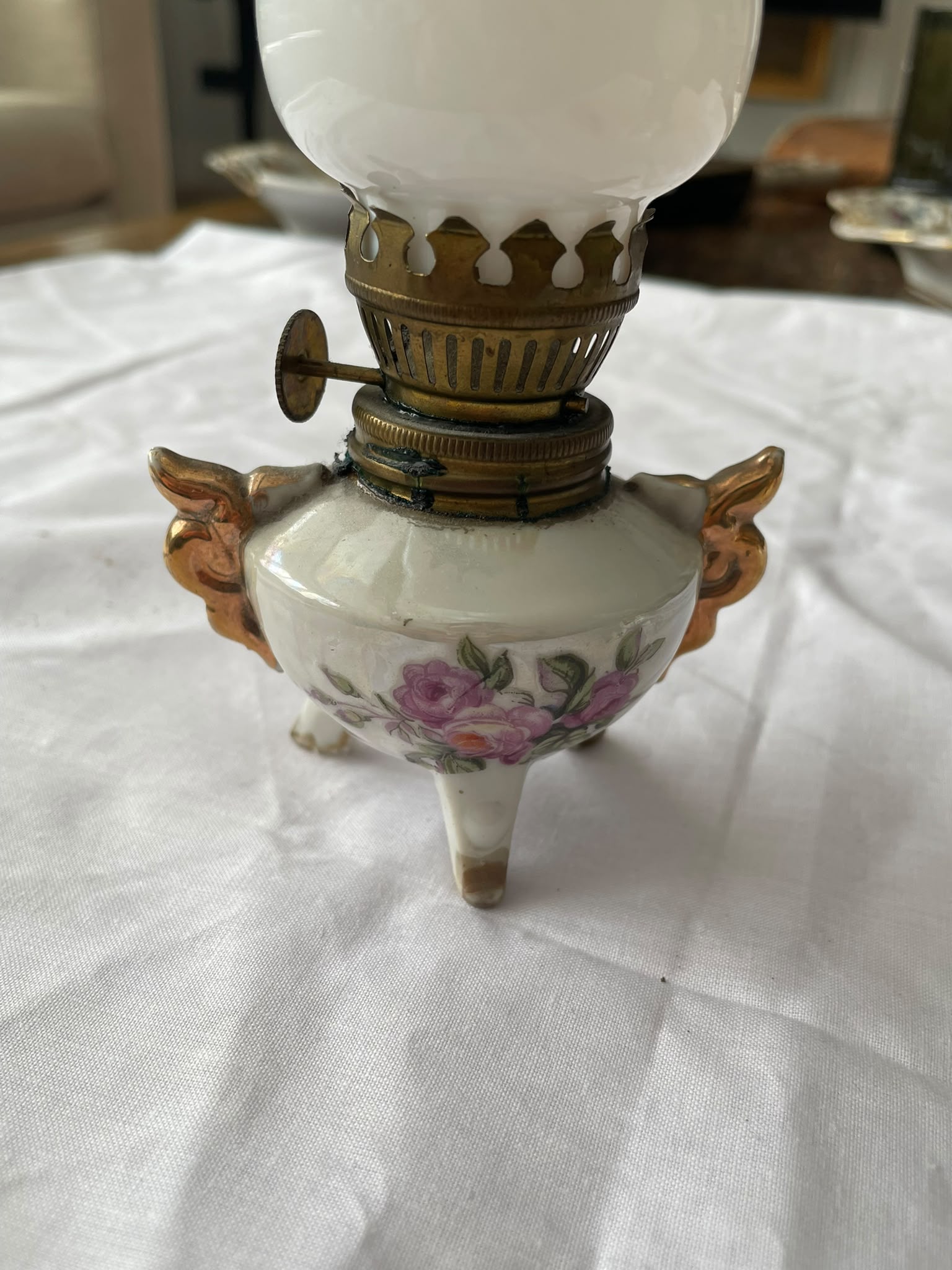 Pareja de Mini Quinqué Vintage de Porcelana - Imagen 13